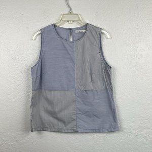 209 WST Women's Blue and Gray Striped Sleeveless Blouse - Size 10